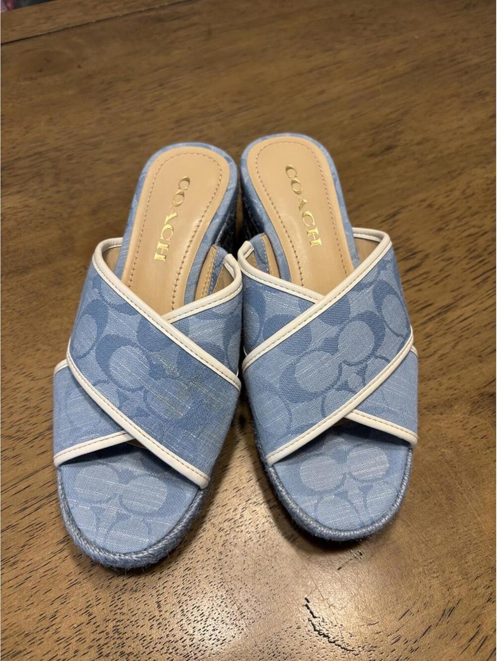 Coach Canvas Braided Accents Espadrilles - Blue Sandals, Size 5.5B